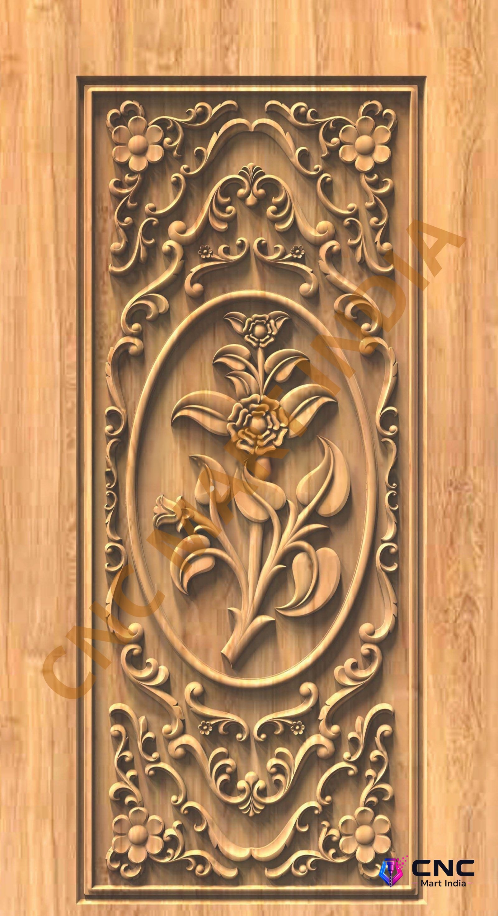 GSK EMBOSSING - EMD-87 Elegant Floral Relief Carved Wood Door 3D Model